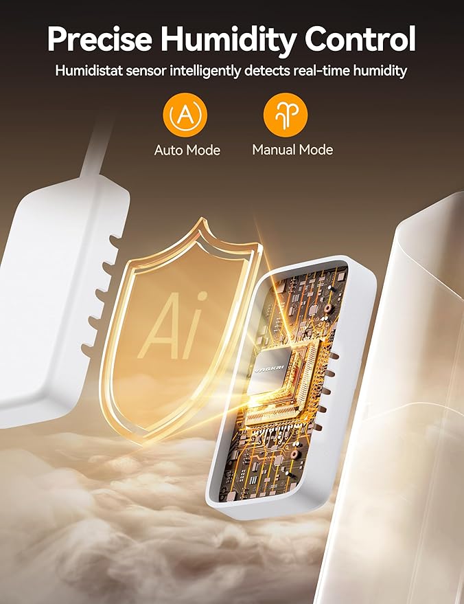 VAGKRI 12L Humidifiers for Large Room, Last 120 Hours, Cover up to 1000ft², Top Fill Ultrasonic Cool Mist Humidifier, 3 Mist Level, 24H Timer, Essential Oil Diffuser Humidifiers For Bedroom, Home