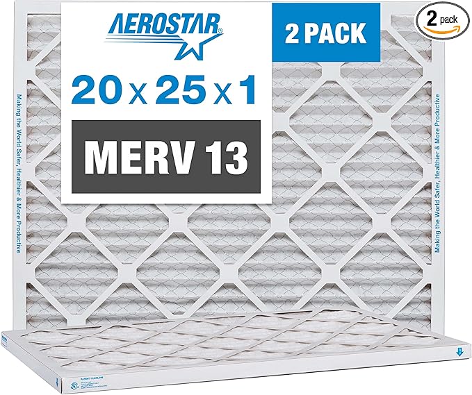 20x25x1 AC and Furnace Air Filter by Aerostar - MERV 13, Box of 2