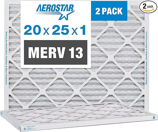 20x25x1 AC and Furnace Air Filter by Aerostar - MERV 13, Box of 2