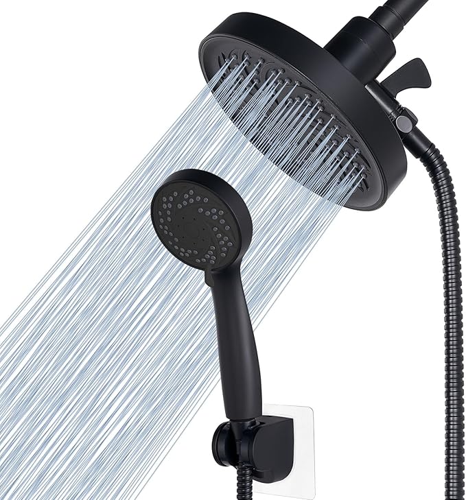 Rain Shower Head with Handheld, High Pressure Rainfall Showerhead and 3 Settings Hand held Spray Combo with Detachable Hose (Black)