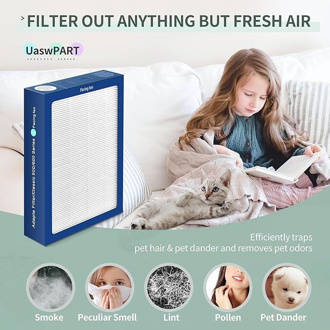 [Upgraded] Uaswpart Classic 500/600 Series Dualprotection Filter Compatible with Blueair Classic 500/600 Series Air Purifier Models Classic 580i 680i 501 503 505 510 550E 555EB 601 605, 3 Packs