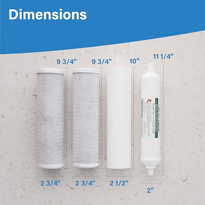 APPLIED MEMBRANES Reverse Osmosis Filter Replacement Set, 50 GPD Pre and Post Filter Set, For 5-Stage RO, Undersink Filtration System, Set of 4