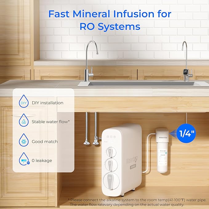 Waterdrop Alkaline Water Filter System for Sink WD-ALK16, Mineralizing Water to 9.5 pH, NSF/ANSI 372 Certified, Compatible with Reverse Osmosis Systems, Under Sink Installation