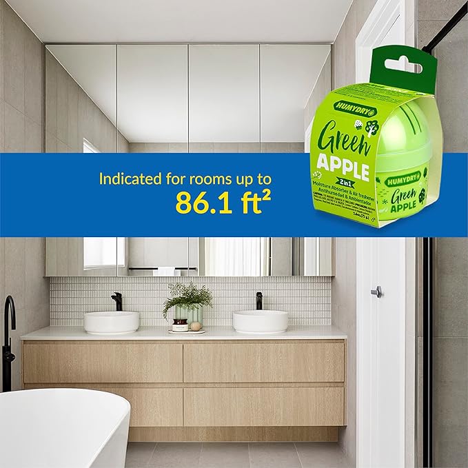 HUMYDRY® - Pack of 12 Mini Units - Dehumidifier and Air Freshener - 2.6 oz - Moisture Absorbers - Prevents bad odors - Green Apple Scent - For small spaces