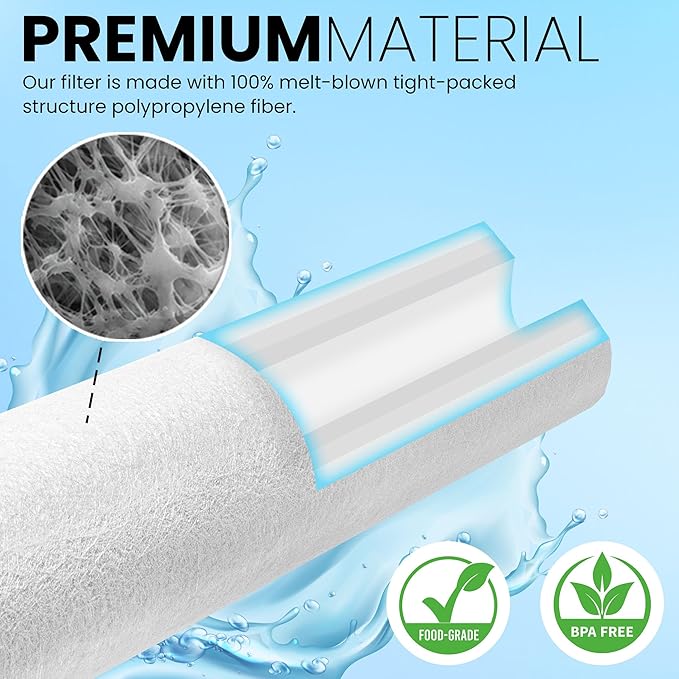 6-Pack Sediment Filter 2.5"x10" 5 Micron Multi-Gradient Cartridge Replacement for Any Standard RO Drinking Water System, Whole House Filtration. Compatible with DuPont, Compatible with Pentek