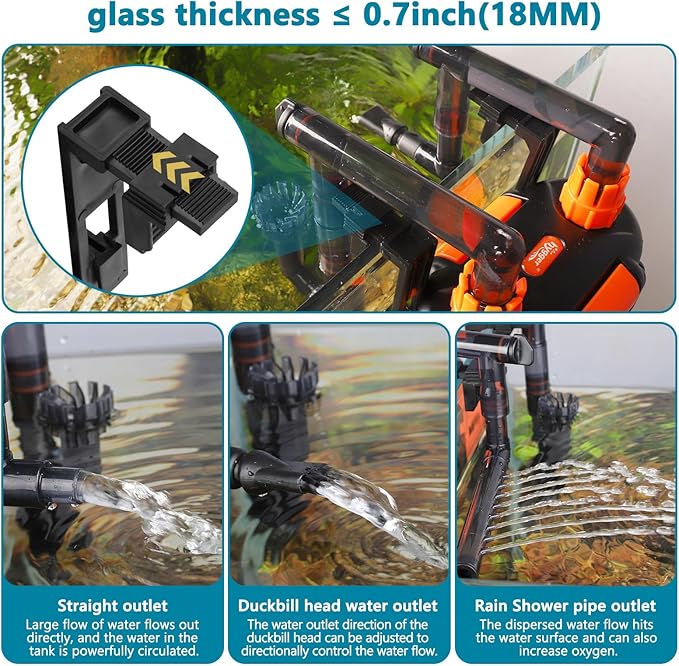 hygger External Hang-On-Back Canister Aquarium Filter,Quiet Fish Tank Filter with 3-Stage Filtration,Anti-Dry Burn Motor,Adjustable Flow,Oil Skimmer,Duckbill Nozzle,Shower Spray Bar (7W,20-40 gal)