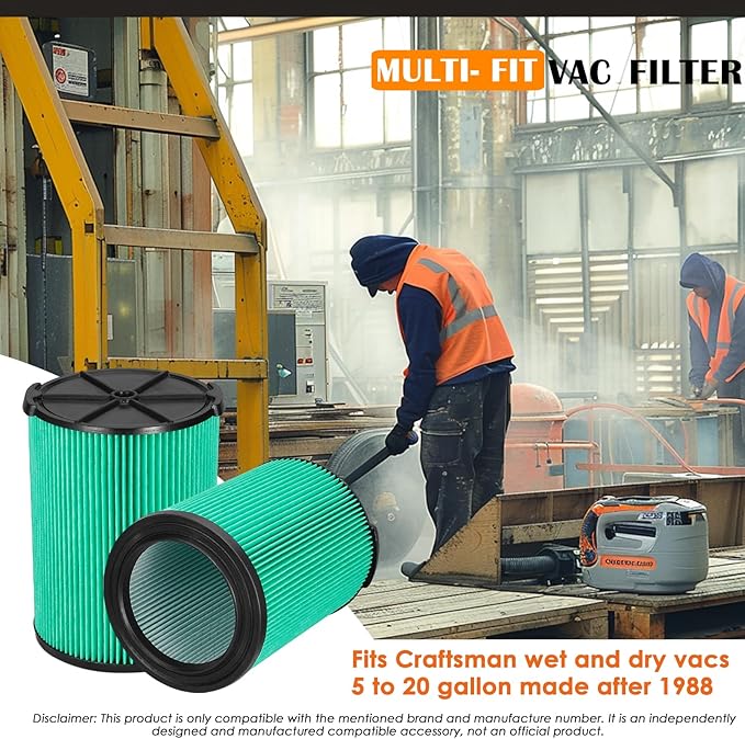 Universal Filters Replaces CMXZVBE38777 /CMXZVBE38753 Craftsman Hepa Graded Filter, Replaces # 9-38753, Fits 5-20 Gallon Shop Vacuums1988+, with Foam Sleeve -2 Pack