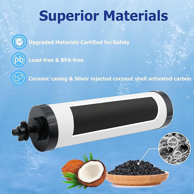 【Upgraded】Renami Ceramic Filter Silver Infused Replacement for BB9-2® Black Activated Carbon Filters, Compatible with Berkey® Travel, Large, Royal, Crown Series, Repeatable Cleaning Filters, Pack of 2