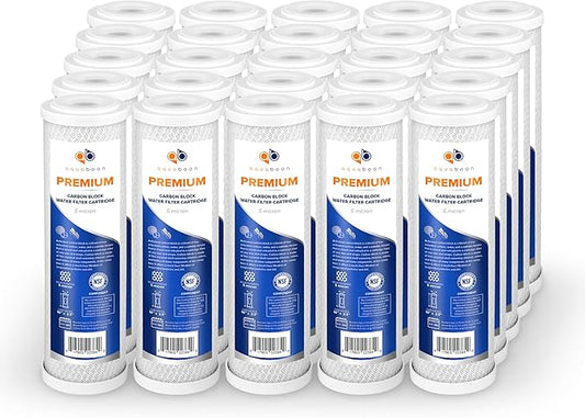 Aquaboon Premium 5 Micron Carbon Block Water Filter 10" x 2.5" – 25-Pack CTO Whole House Filters for Countertop & Under Sink Systems, Compatible with FXWTC