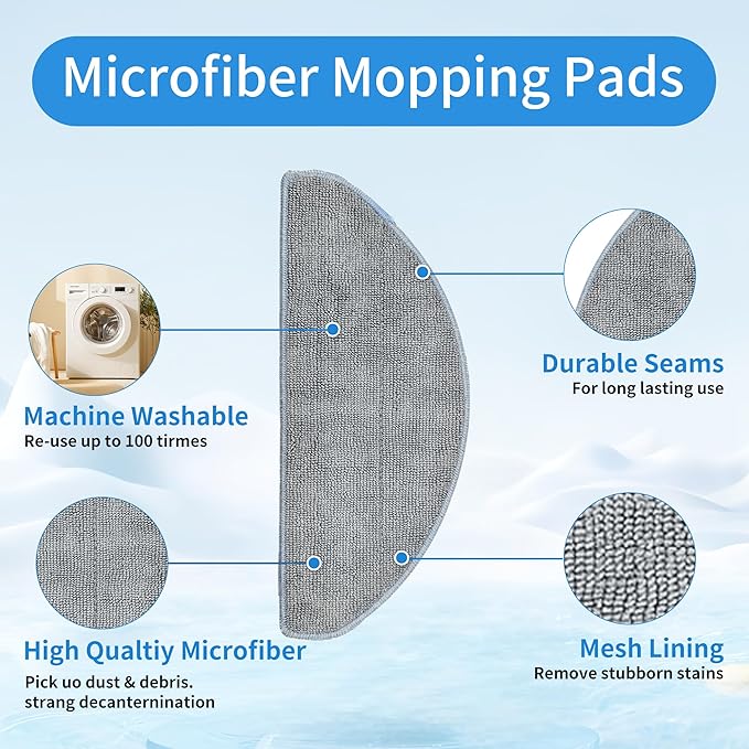 2 Roller Brush＆10 Side Brushes＆10 Filters & 4 Mopping Pads Replacement Parts Accessories Compatible with iRobot Roomba Essential Series 104 105 Vac/Combo Y0110 Y0140 Q011 Q0120 Q0520 Robot Vacuum