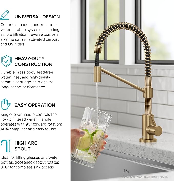 KRAUS Bolden Single Handle Drinking Water Filter Faucet for Reverse Osmosis or Water Filtration System in Brushed Brass, FF-104BB