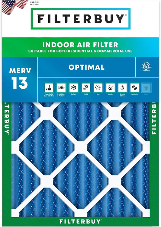 Filterbuy 15x20x2 Air Filter MERV 13 (MPR 1900) Health Defense Replacement (1-Pack), Electrostatic Pleated HVAC AC Furnace Filters, Made in USA (Actual Size: 14.50 x 19.50 x 1.75)