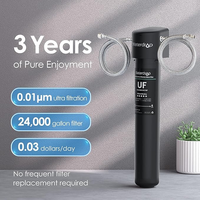 Waterdrop 17UA-UF Under Sink Water Filter, 3 Years or 24K Gallons, NSF/ANSI 42 Standard, 0.01 Micron Ultra Filtration for Baçtёria Reduction, Reduces Lead, Chlorine