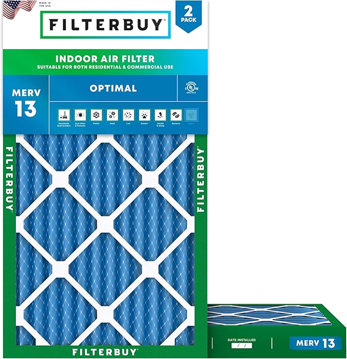 Filterbuy 14x25x2 Air Filter MERV 13 (MPR 1900) Health Defense Replacement (2-Pack), Electrostatic Pleated HVAC AC Furnace Filters, Made in USA (Actual Size: 13.50 x 24.50 x 1.75)