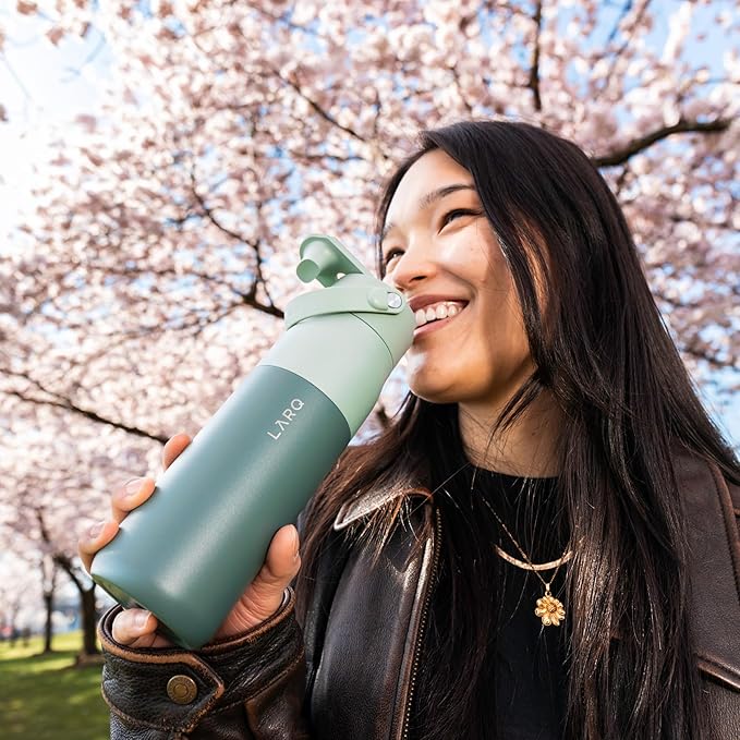 LARQ Bottle Swig Top 34oz - Insulated Stainless Steel Water Bottle With Built-In Silicone Handle | BPA Free | Reusable Water Bottle for Sports, Gym, and Travel, Eucalyptus Green