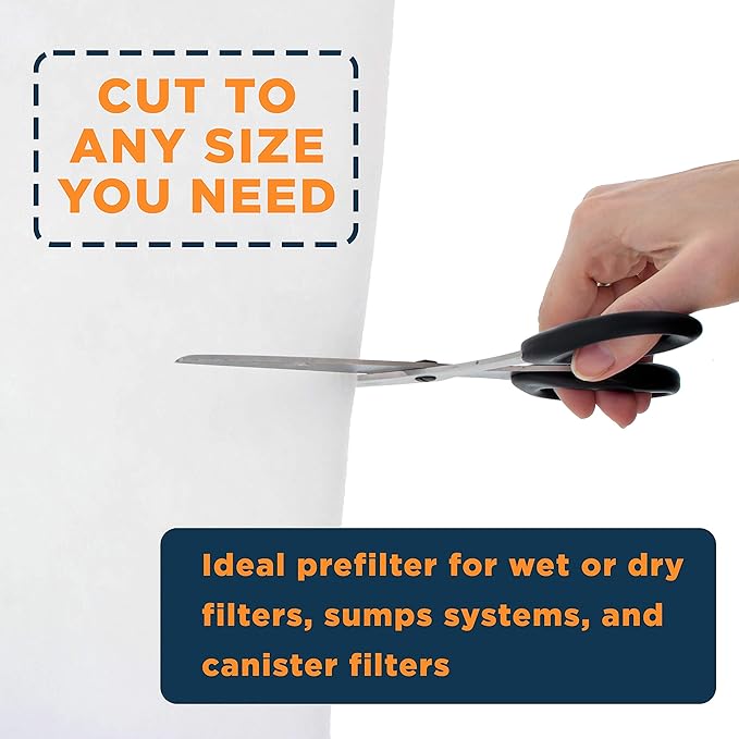 Premium Dual Density Aquarium Filter Pad Roll, Cut to Fit 12" by 72" Filtration Media for Freshwater, Saltwater Aquariums, Koi Ponds, Fish Reef Tank, Terrariums - Crystal Clear Water