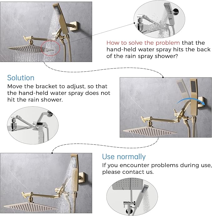 G-Promise All Metal 8-Inch Dual Square Shower Head Combo, Rain Shower Head, Handheld Shower Wand with 71-Inch Extra Long Hose, 3-Way Diverter, Adjustable Extension Arm, Brushed Gold