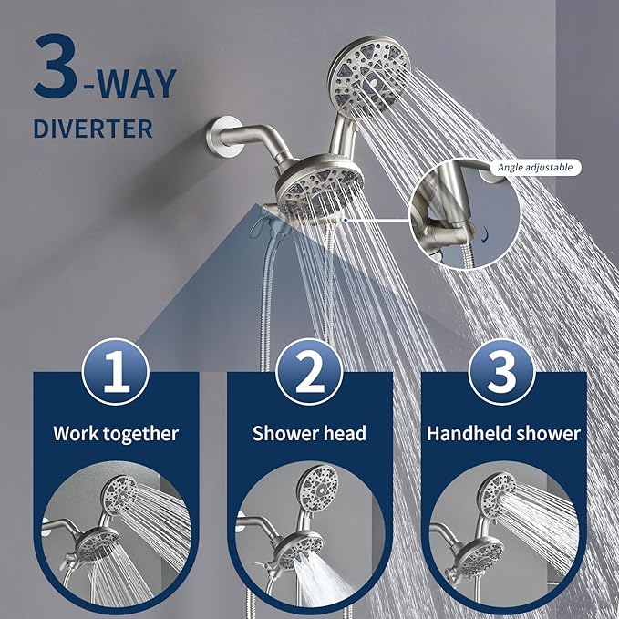 Tub and Shower Faucet Set Complete Dual Shower Head and Handheld 2 in 1 Combo Set Shower System with Tub Spout Tub and Shower Trim Kit Brushed Nickel