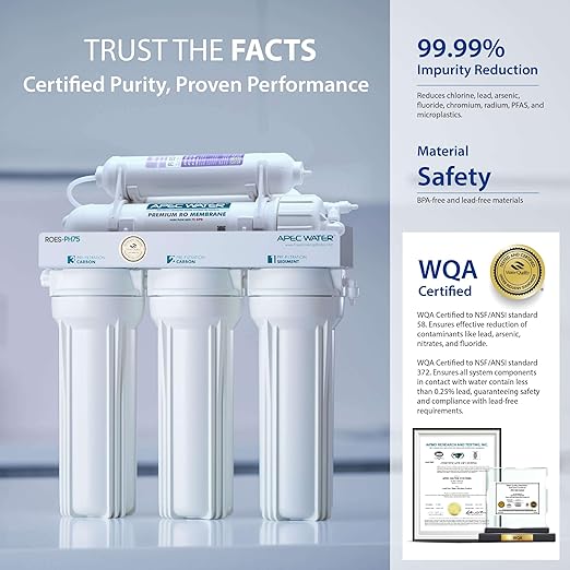 APEC Water Systems ROES-PH75 Essence Series Top Tier Alkaline Mineral pH+ 75 GPD 6-Stage Certified Ultra Safe Reverse Osmosis Drinking Water Filter System with Extra High Capacity Filter Set Stage 1-3