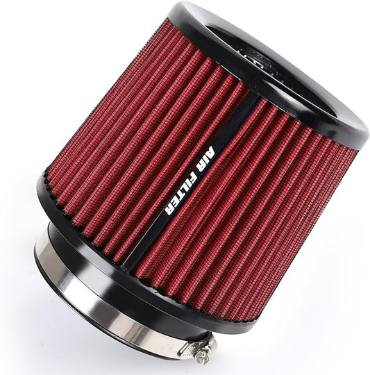 4 Inches Cold Air Intake Filter 3" or 3.5" or 4" High Performance Washable Clamp-On Replacement Cone Air Filter 3 in 1 Size Red