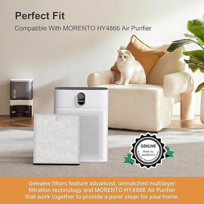 MORENTO 2 Pack HY4866 Genuine Air Purifier Replacement Filter for HY4866 Air Purifier, Enhanced Version