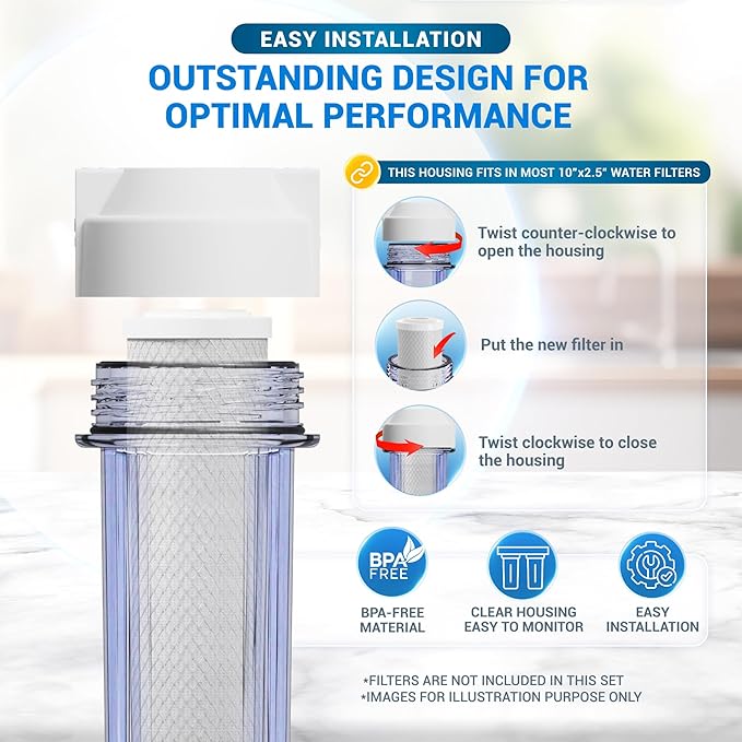 Max Water 10" 2 Stage Whole House Standard Home Water Filter System 3/4" Inlet Clear Filter Housing Variation, Supports 10" x 2.5" Water Filters (Clear, NO Filters)