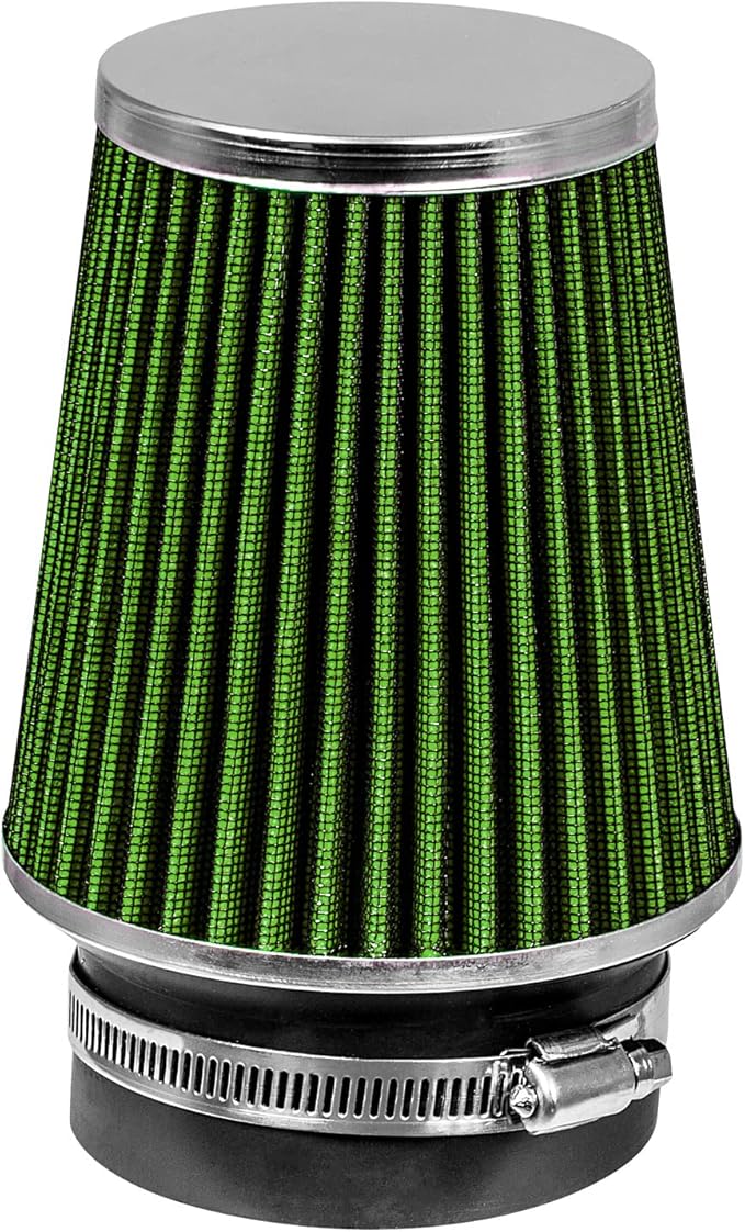 GREEN 3.5" 89 mm Inlet Narrow Cold Air Cone Replacement Performance Washable Clamp-On Dry Air Filter