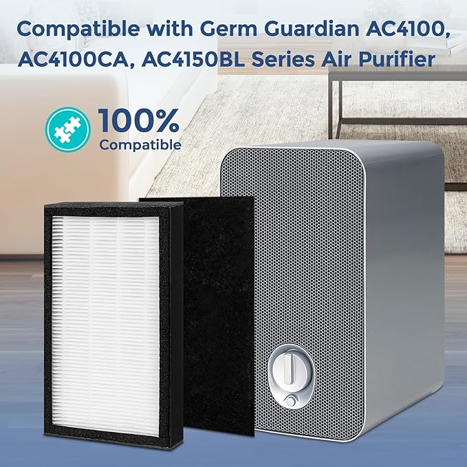 FLT4100 Replacement Filter E Compatible with GermGuardian AC4100, AC4100CA, AC4150BL Series Air Purifier, 2 High Performance Standard Filters & 4 Carbon Filters