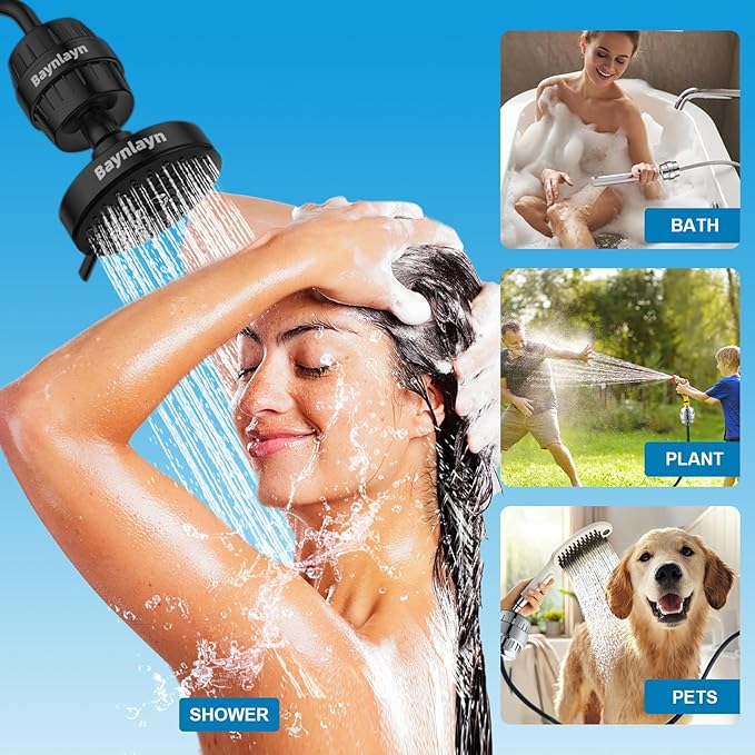 shower filters to remove toxic chemicals-shower water filter-filtered shower head-filtration can remove 99% of chlorine, heavy metals, fluoride, significantly improve skin scalp (Matte Black)