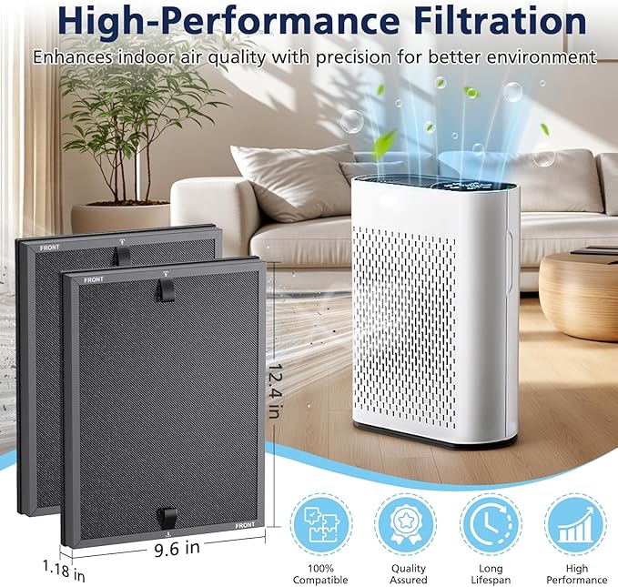 4 Packs HAP602 Replacement Filters for ECOSELF HAP602/ HAP602WF Air Purifi-er, 3-IN-1 HAP602 Hepa Filter Replacement, High-Efficient Filtration with Activated Carbon