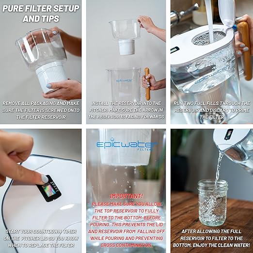 Epic Water Filters Pure Filter Pitchers for Drinking Water, 10 Cup 150 Gallon Filter, Tritan BPA Free, Removes Fluoride, Chlorine, Lead, Forever Chemicals (White & Bamboo)