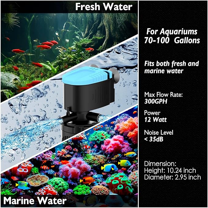 AquaMiracle Submersible Aquarium Filter 3-Stage in-Tank Filter with Dual Water Outlet & Aeration, Water Flow Adjustable 300GPH Internal Fish Tank Filter for 60-150 Gallon Aquariums