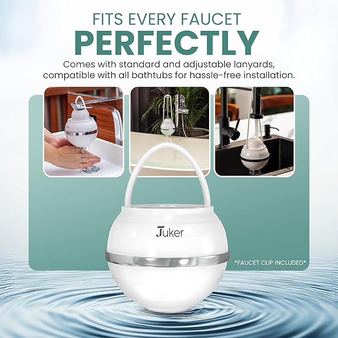JUKER Bath Water Filter for Tub - 8 Stages-Bathtub Water Filter Removes Hundreds of Contaminants- Hard Water Softener- Improves Your Bath water for Healthier Skin, Hair and Nails Condition - White