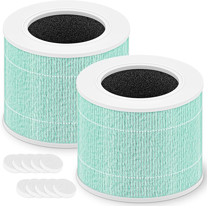 Core Mini Toxin Absorber Replacement Filter for LEVOIT Core Mini and Core Mini-P Air Purifier, 3-in-1 H13 Grade True HEPA and Activated Carbon, Core Mini-RF-TX, 2 Filter & 10 Fragrance Sponge, Green