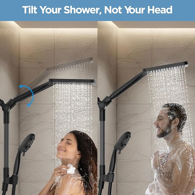 Dual Handheld Shower Head Combo, 2-in-1 Rain Shower Heads System Wide Rainfall Shower Head and 10 Modes High Pressure Hand Held Showerhead with Built-in Power Wash
