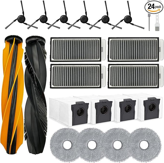 Accessories Kit for Dreame X50 Ultra Vacuum Cleaner, 1Set Main Brushes, 4 HEPA Filters, 4 Mop Pads, 6 Vacuum Bags, 6 Side Brushes, 1 Cleaning Brush, 1 Screwdriver, 24 Pack Replacement Parts
