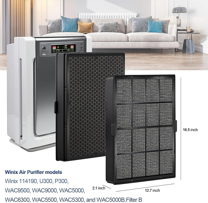114190 HEPA Washable Replacement Filter B for Winix Models 9500 U300 P300 WAC9000 WAC9500 WAC5000 WAC5000b WAC5300 WAC6300 WAC5500 Air Purifiers Compatible with 114190 Size 21 Replacement Filter B