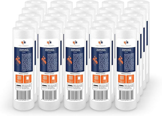 Aquaboon 1 Micron Whole House Sediment Filter 10 x 2.5 for RO & Well Water Filters Replacement Cartridges Compatible with AP110, WHKF-GD05, 25 Pack