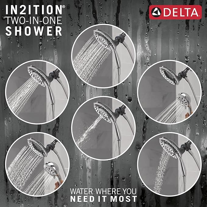 Delta Faucet 4-Setting In2ition 2-in-1 Dual Shower Head with Clarifi Standard Shower Filter Attachment and Filter, Chrome Shower Head with Filter, Filtered Shower Head, Chrome 7SF110B