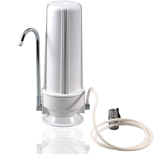 NU Aqua Countertop Water Filter System - 1 Stage w/Chrome Faucet - Over The Counter Top Drinking Water Purifier Filtration & Dispenser for Kitchen Sink - 120-Day Trial - Filtros de Agua para Tomar