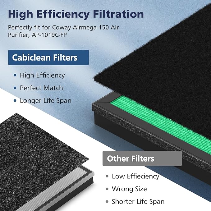 2 Sets 150 Filter Replacement for Coway Airmega 150 Air Purifier, 2 Green HEPA and 8 Active Carbon Filter, AP-1019C-FP