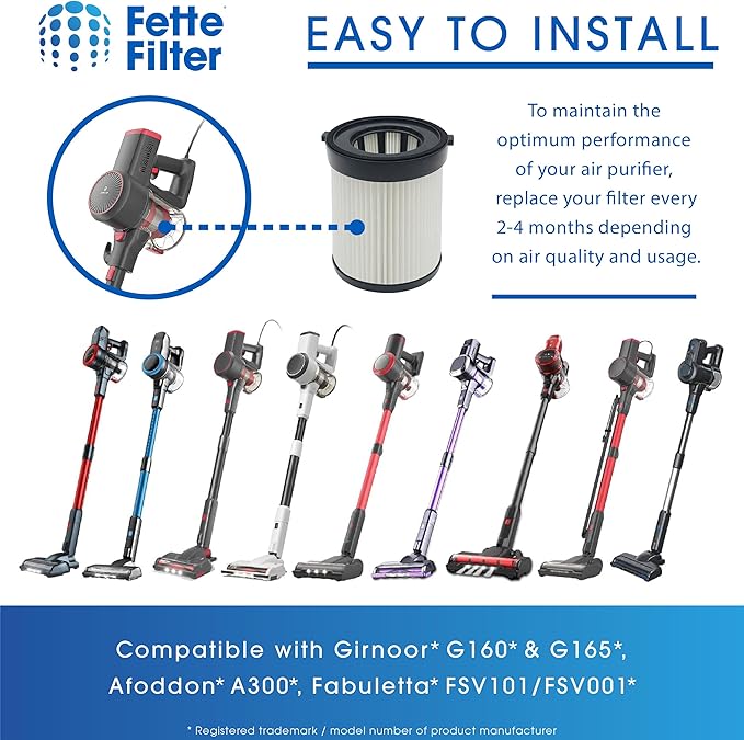 Fette Filter - FSV001 Hepa Filter Replacement Compatible with Fabuletta FSV001 FSV101 Girnoor G165 G160 Afoddon A300 Vacuum, Made of Premium Hepa Material Pack of 4