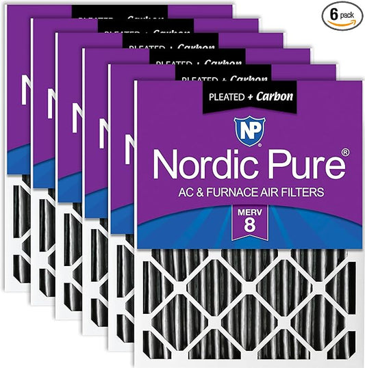 Nordic Pure 16x25x4 (15_1/2 x 24_1/2 x 3_5/8) Pleated Plus Carbon Air Filters MERV 8 6 Pack