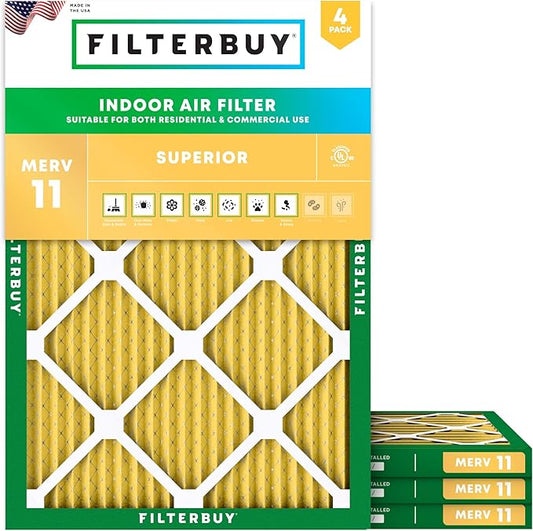 Filterbuy 16x18x1 Air Filter MERV 11 (MPR 1200) Allergen Defense Replacement (4-Pack), Electrostatic Pleated HVAC AC Furnace Filters, Made in USA (Actual Size: 15.50 x 17.50 x 0.75)