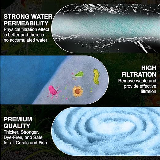 Big Kahuna Aquarium Filter Floss Rolls – 12-inch Pond and Aquarium Filter Media – 1-inch Thick Wet/Dry Aquarium Filter Pad – 10ft - Bonded Filter Media Pad for Freshwater or Marine Aquariums, Ponds