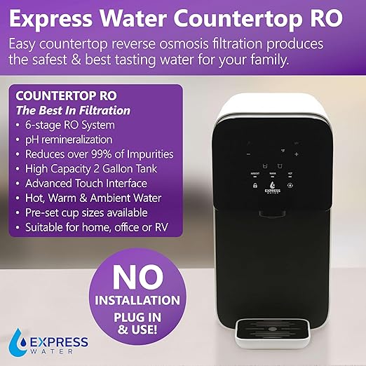 Express Water ROC001ALK pH UV Countertop Reverse Osmosis Water Filter 6 Stage RO System with UV Purifier and pH Remineralization