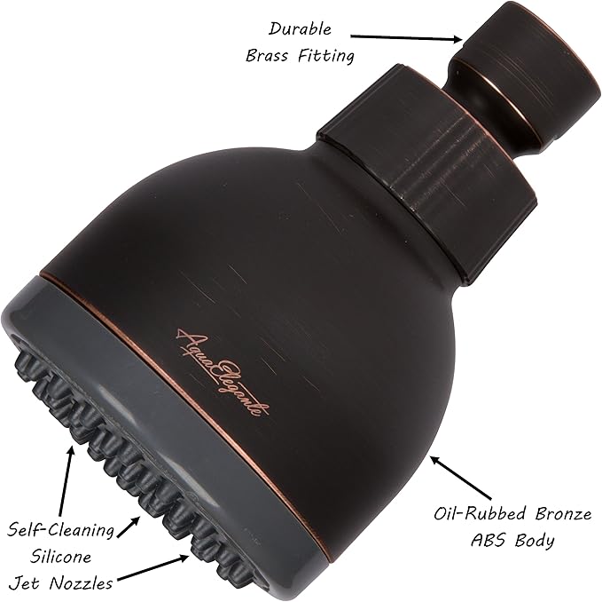Aqua Elegante High Pressure Shower Head Bronze - Best Pressure Boosting, Wall Mount, Bathroom Showerhead For Low Flow Showers, 2.5 GPM - Oil-Rubbed Bronze