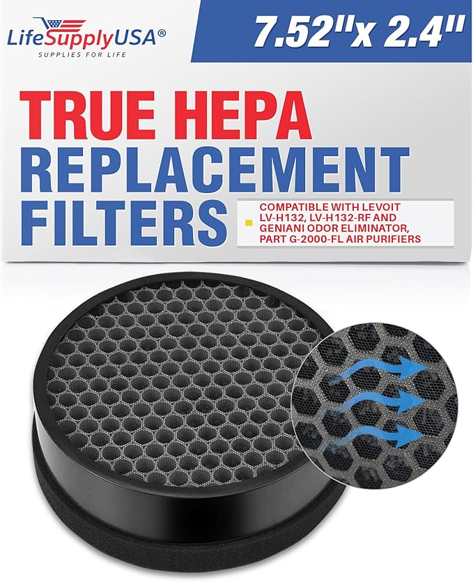 True HEPA + Carbon Filter LV-H132-RF/G-2000-FL | Fits Levoit LV-H132 & Geniani G-2000 Air Purifiers by LifeSupplyUSA