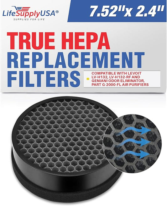 True HEPA + Carbon Filter LV-H132-RF/G-2000-FL | Fits Levoit LV-H132 & Geniani G-2000 Air Purifiers by LifeSupplyUSA
