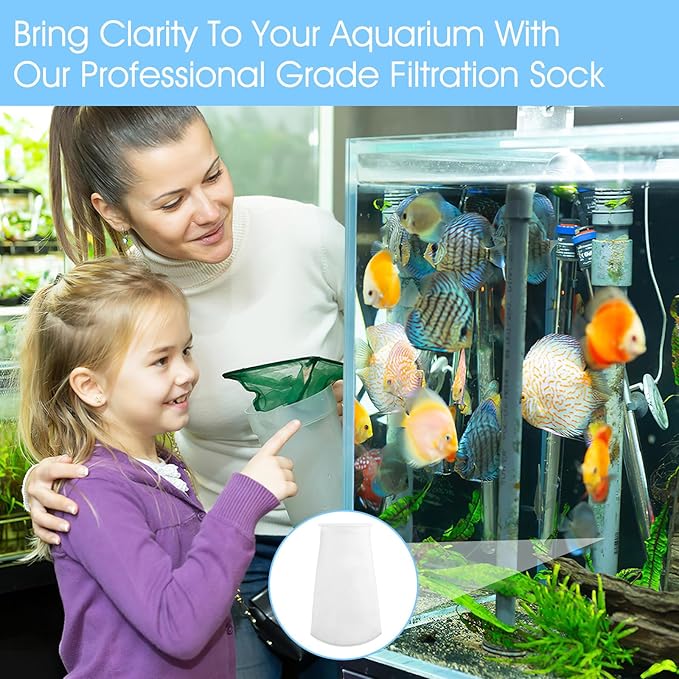 6 Pcs High Flow Filter Media Bag - Drawstring Filter Sock Rectangle Filters Sock, Aquarium-Filter Bags for Fish Tank Freshwater Saltwater Aquariums (White)